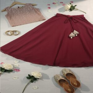 Maroon and rose gold skirt with top